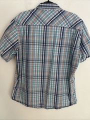 PD&C Men’s XL Short Sleeve Button-Down Front Pockets Collared Blue Striped Shirt