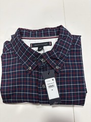 Tommy Hillfiger Men’s Medium Button Down Shirt Navy Red plaid Stretch Cotton