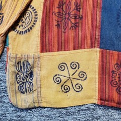 Handmade Nepalese Patchwork Block Print Tunic Shirt Mens Large Blue Orange Boho