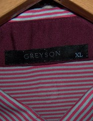 GREYSON Performance Polyester Spandex Golf Polo Button Shirt Sz XL Blue & Mauve