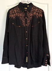 Larry Mahan Cowboy Western Shirt Snap Long Sleeve Black Brown Embroidered XL