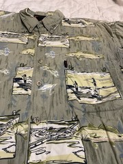 Sporting USA Fish Hawaiian Button Down Shirt Large AOP Lake Ocean Fishing Cotton