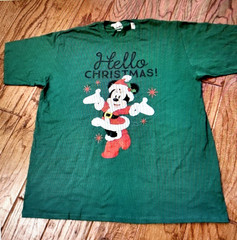 T shirt NWT male XL green HELLO CHRISTMAS Mickey Mouse Disney 100% cotton Port &