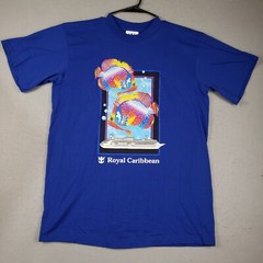 VINTAGE 90s Royal Caribbean Cruise Single Stitch Blue T-shirt XL Fish Tropical