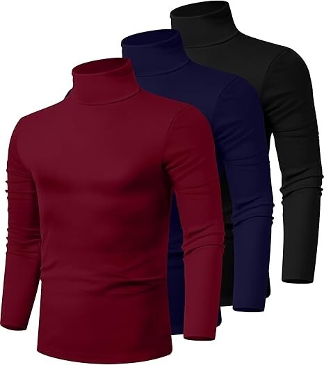 [3 PK.] RIYIPER Men Turtleneck Pullover Long Sleeve XXL Warm Casual T-Shirt