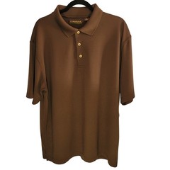 Cubavera Polo Shirt Mens XL Brown Ribbed Textured Short Sleeve Casual Button Up
