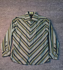 Claiborne Men’s Size L Modern Fit Chevron Pattern Hidden Buttons Green Shirt