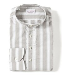 (ASK availability First) GUY ROVER Cotton linen striped band collar shirts new