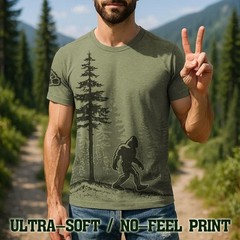 Men’s Bigfoot T Shirt Funny Sasquatch Forest Graphic Tee, No-Feel Print – F001
