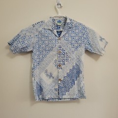 Oceana Hawaii Hawaiian Aloha Shirt Small Light Blue White Geometric Button Down