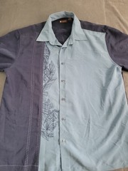Centro Men’s XL 2 Tone Blue Embroidered Front Short Sleeve Rayon Tropical Casual