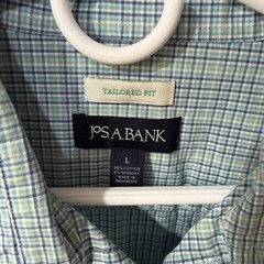 Jos A Bank Shirt Mens Large L Plaid White Blue Green Tailored Fit Button Down