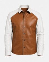 Men’s Handmade Lambskin Leather Button-Up Shirt Two Tone Leather Overshirt