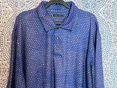 Pebble Beach Mens XL Performance Polo Shirt Blue Hexagon Pattern Short Sleeve