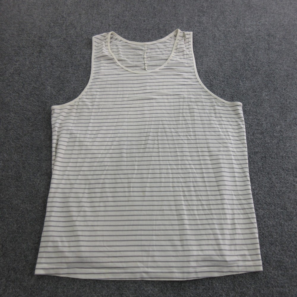 Lululemon Tank Top Men Medium White Striped Scoop Neck Relaxed Fit Summer Casual