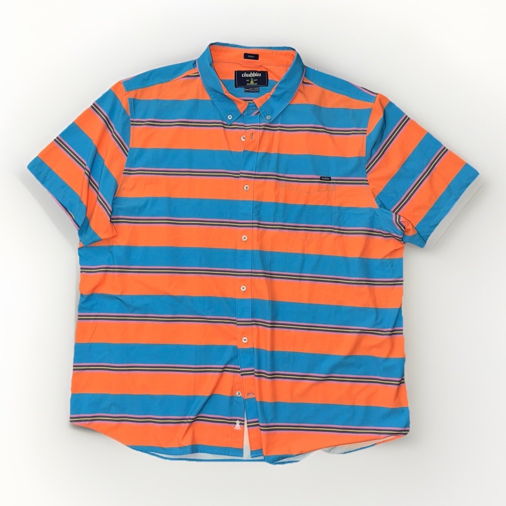 CHUBBIES Friday Button Shirt size 3X Vibrant Striped Blue Orange EUC