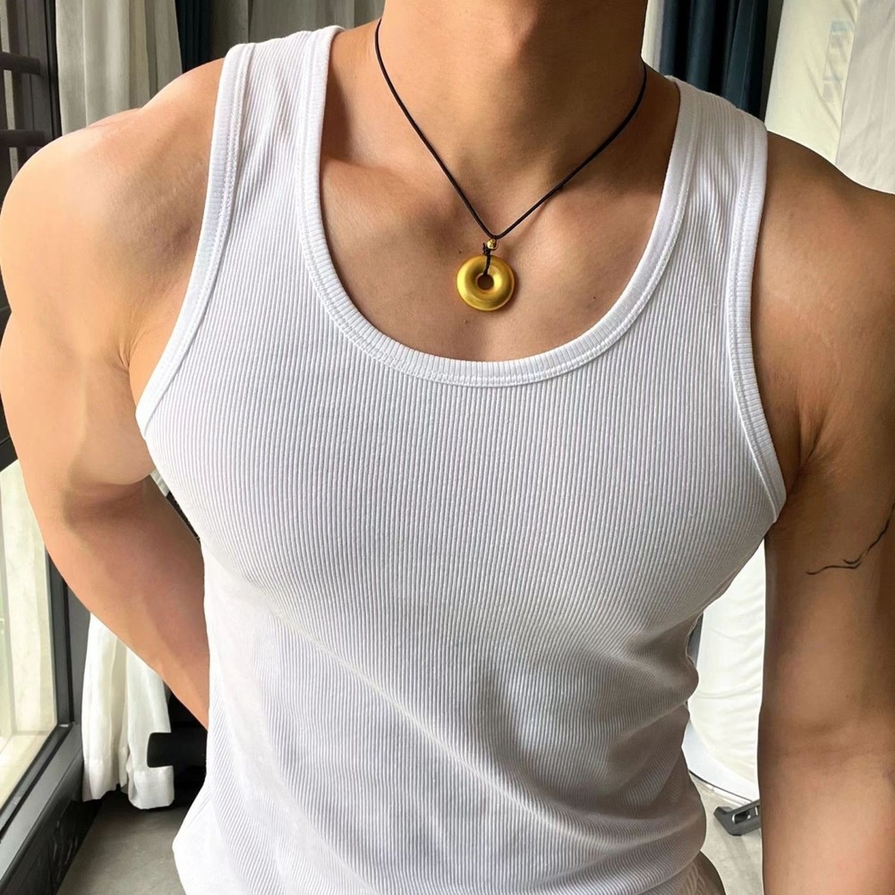 Mens 100%Cotton Ribbed Tank Top Breathable Gym Workout Undershirt Slim Fit