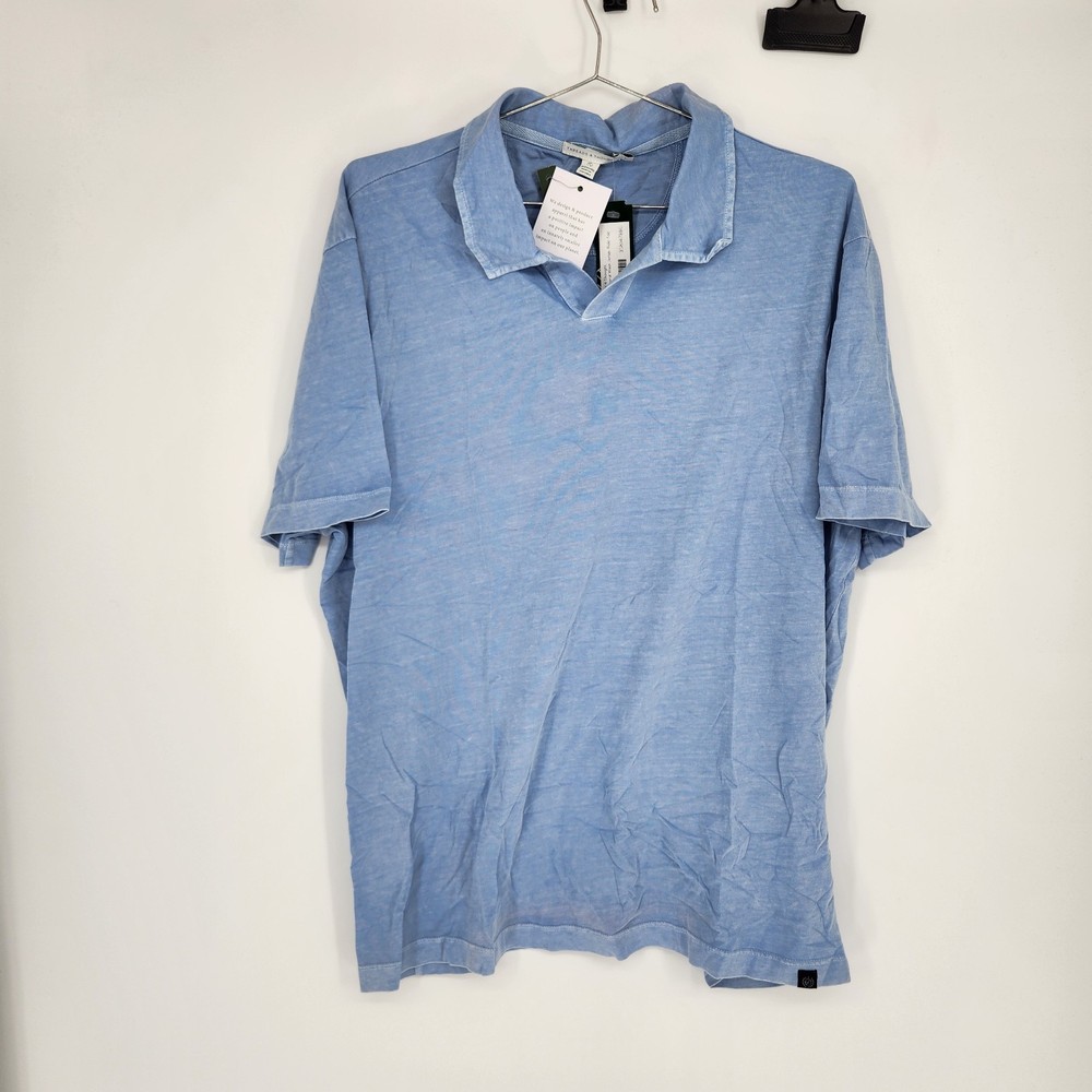 Threads 4 Thought Men’s blue Large Jared Mineral Wash Jersey Polo Top NWT