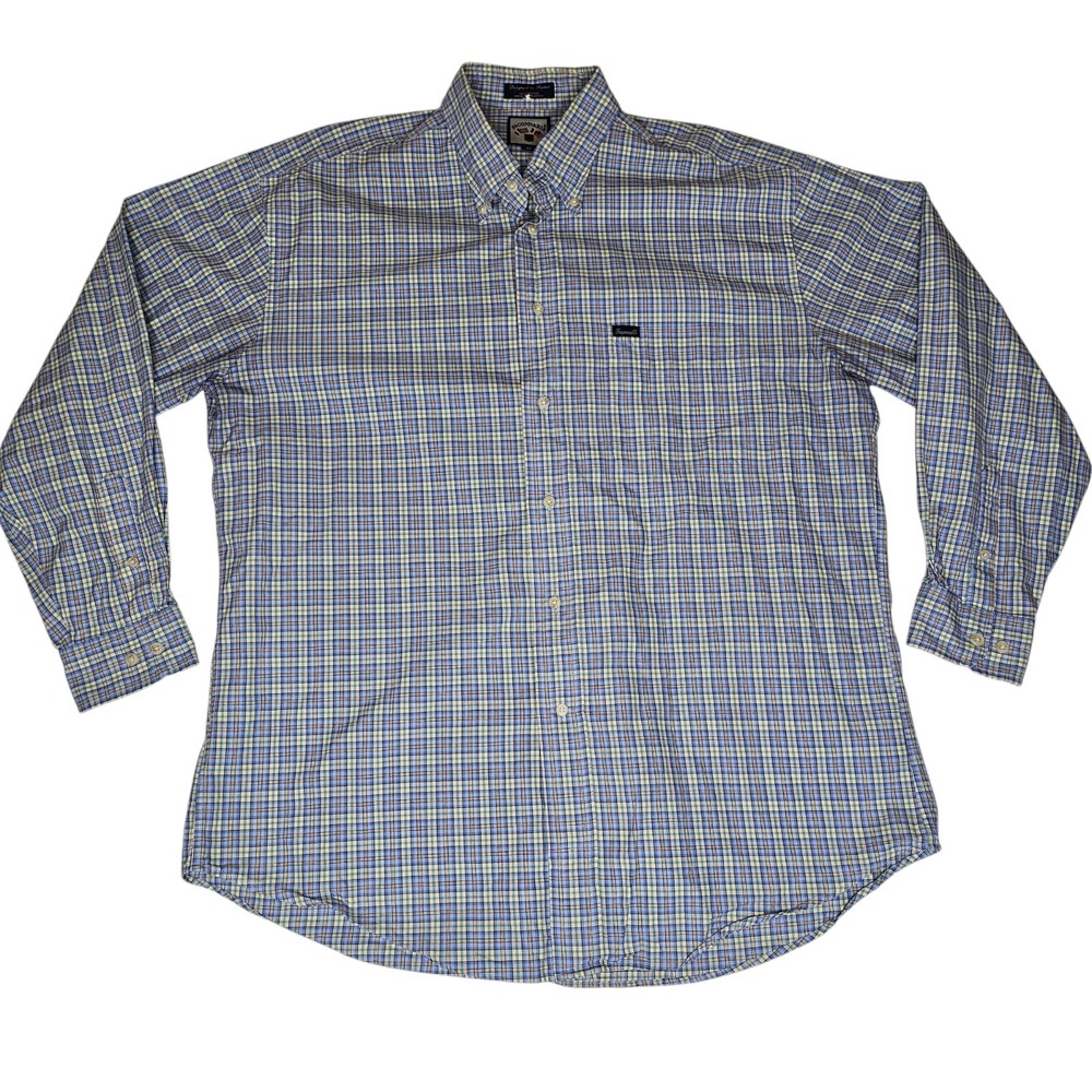 Faconnable Long Sleeve Button Down Size XL Window Pane Preppy France 90S Blue