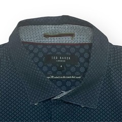 TED BAKER Dotted Print Button Down Shirt Blue Cocktail Classic Fit Career Work