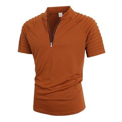 Summer Vertical Stripe Stretch Half-Zip Athletic Tee
