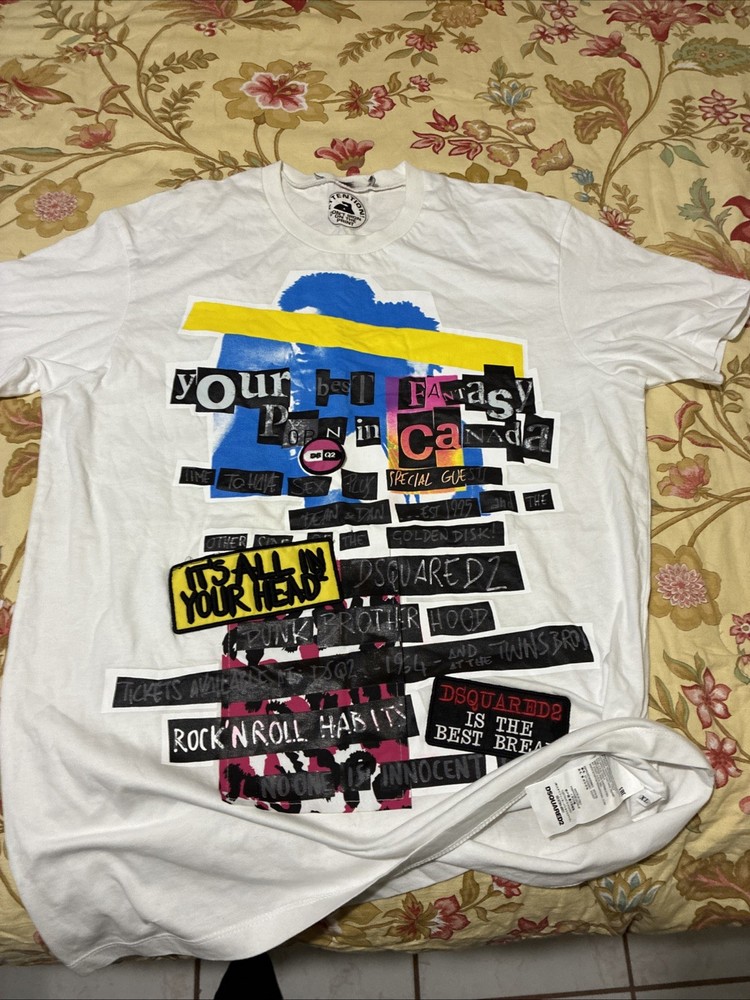 Vintage Dsquared2 White Icon Patch Logo T-Shirt Sz XL Used As Is No Returns