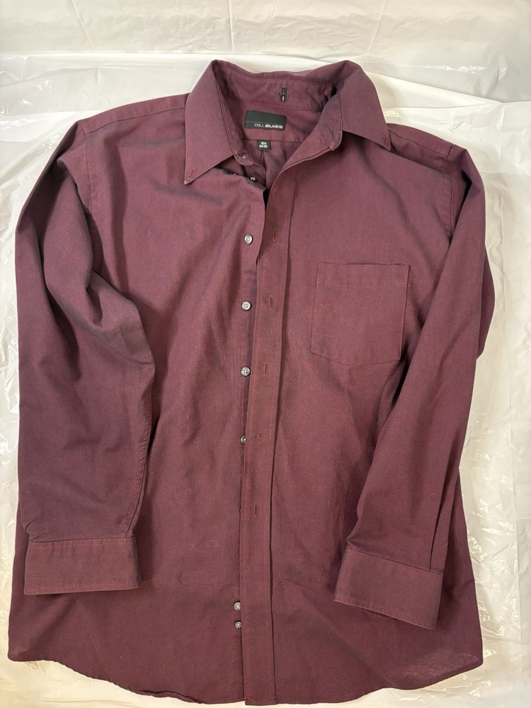 Bill Blass Men’s Burgundy Solid Cotton Dress Shirt 16.5 34/35 Classic Fit