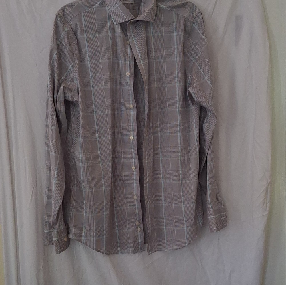 Lauren Ralph Lauren Slim Fit Stretch Plaid Shirt Gray 16 34/35 L