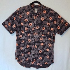 Quicksilver Men’s XL Modern Novelty Elephant Hibiscus Hawaiian Shirt Cotton