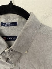 Chaps Men’s Gray Button Down Shirt 16-16 1/2 32/33 Large Oxford Made In Mongolia