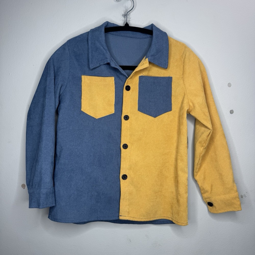 9Y Corduroy Long Sleeve Button Down Work Shirt Patchwork Blouse Casual Tops