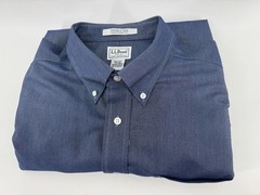LL Bean 209410 Wrinkle Resistant Button-Down Shirt Long Sleeve 17.5X35 Dark Blue