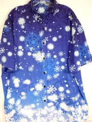 Snowflake-Christmas-Holiday-Mens Button Down Shirt-XL Extra Large/2XL-Blue