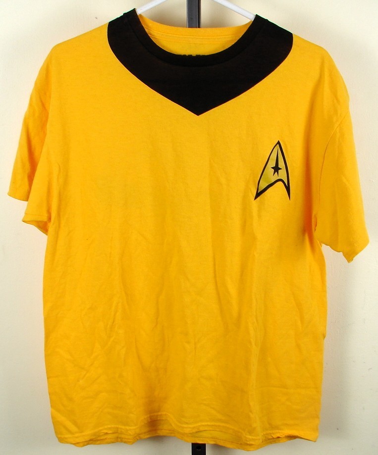 Star Trek Kirk USS Enterprise Double Sided Yellow T Shirt Size L