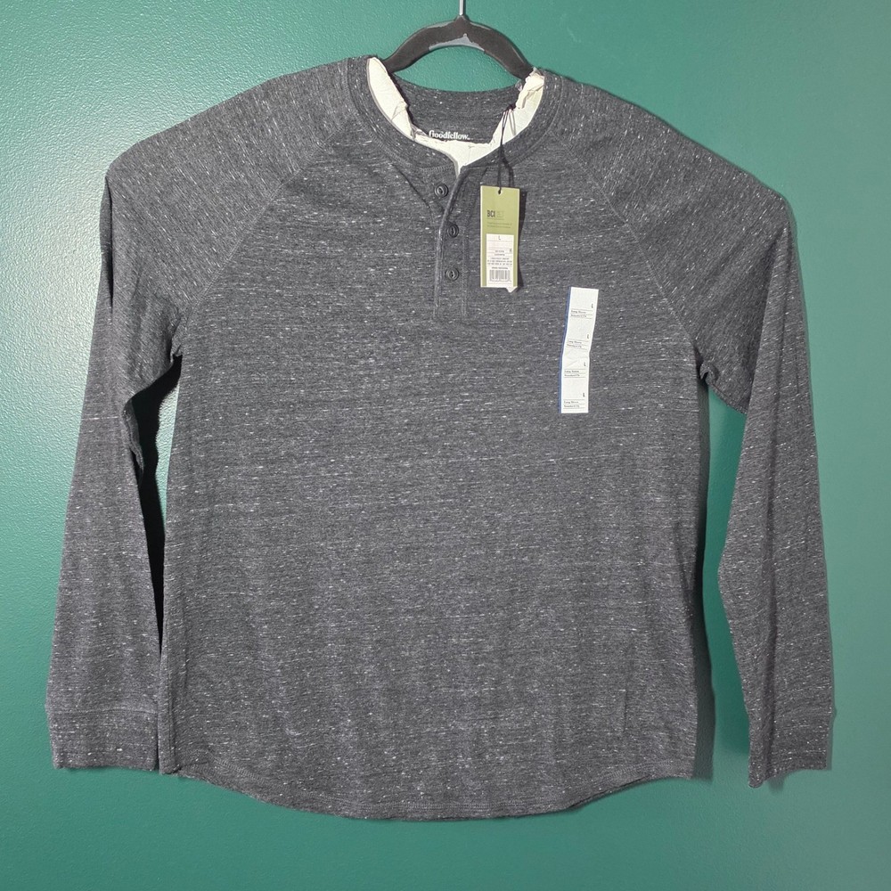 Goodfellow & Co Mens Henley Shirt Long Sleeve Gray Marled Raglan Standard Fit L