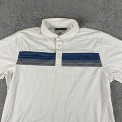 Pebble Beach Dry-Luxe Performance Men’s XL White Blue Gray Stripes SS Polo Shirt