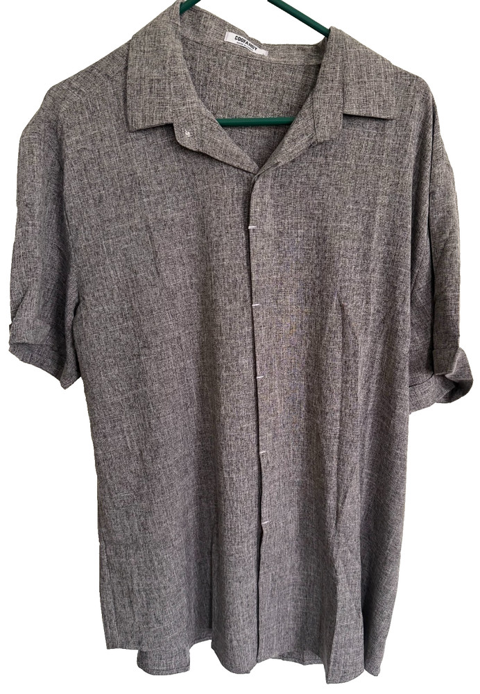 Coofandy Mens Hidden Button Down short sleeve Shirt, Gray Size L Dressy/classy