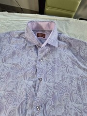 Consequence Slim Fit Flip Cuff Long Sleeve Purple Paisley Dress Shirt Size Large