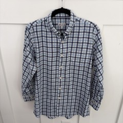 Men’s Peter Millar Button Front Shirt-Medium-Blue Check-One Chest Pocket