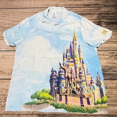 Disney Button Down Shirt Mens XXL Blue Walt Disney World 50th Anniversary Castle