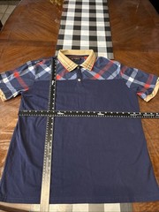 Chuxx Polo Shirt Men Sz XL Blue Italian Plaid Design Collar Slim Fit Stretch