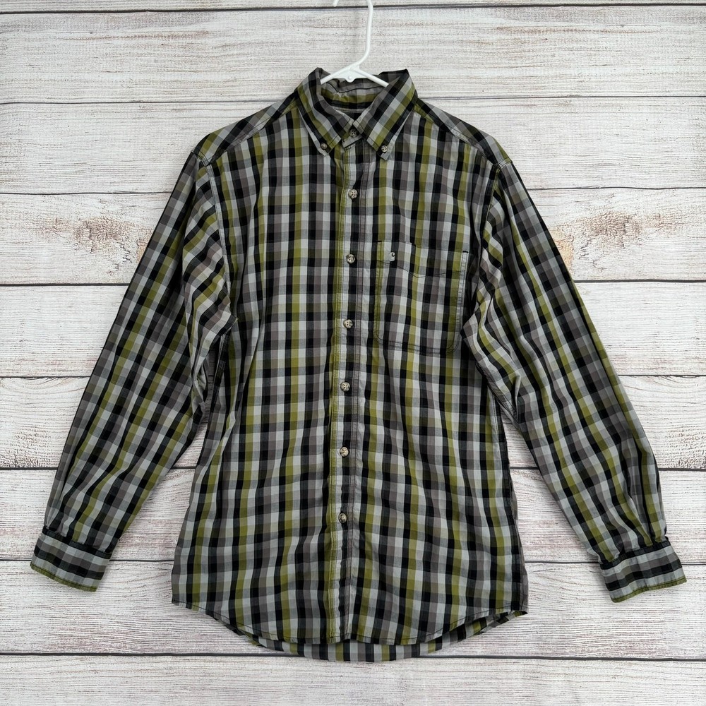 Carhartt S218 Classic Plaid Button Down Shirt Mens Small Green Black Gray Plaid