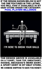 BE AFRAID BE VERY AFRAID 9 Ball Skeleton Girl Billiards Pool Player T-shirt