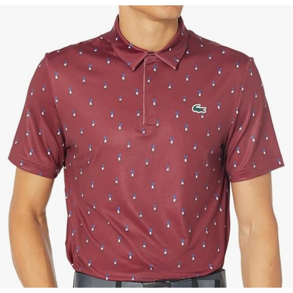 Lacoste Men’s Golf Printed Recycled Polyester Polo Wine L