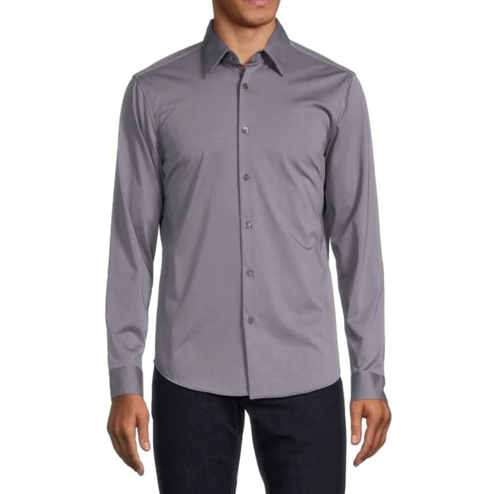 Theory Long Sleeve Sylvain Button Down Dress Shirt Diagonal Dot Navy Blue, M