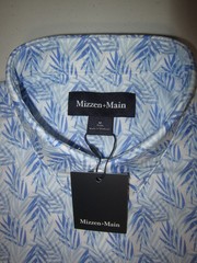MIZZEN + MAIN Halyard Performance Dress Casual Shirt Trim No Tuck Blue Palm Sz M