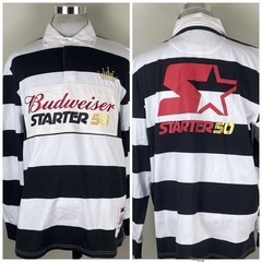 Starter Budweiser Rugby Polo Long Sleeve Shirt Black Label 50th Varsity Men’s XL