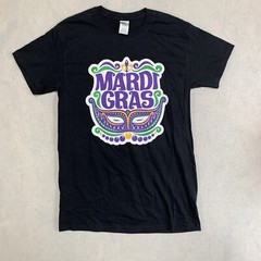 Mardi Gras T Shirt Adult Small Black Short Sleeve Crew Neck Carnival Graphic