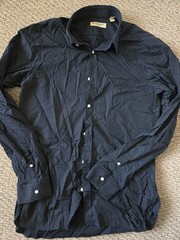 Burberry London Dress Shirt Mens 16 41 Large Navy Blue Polka Dot Micro Print New