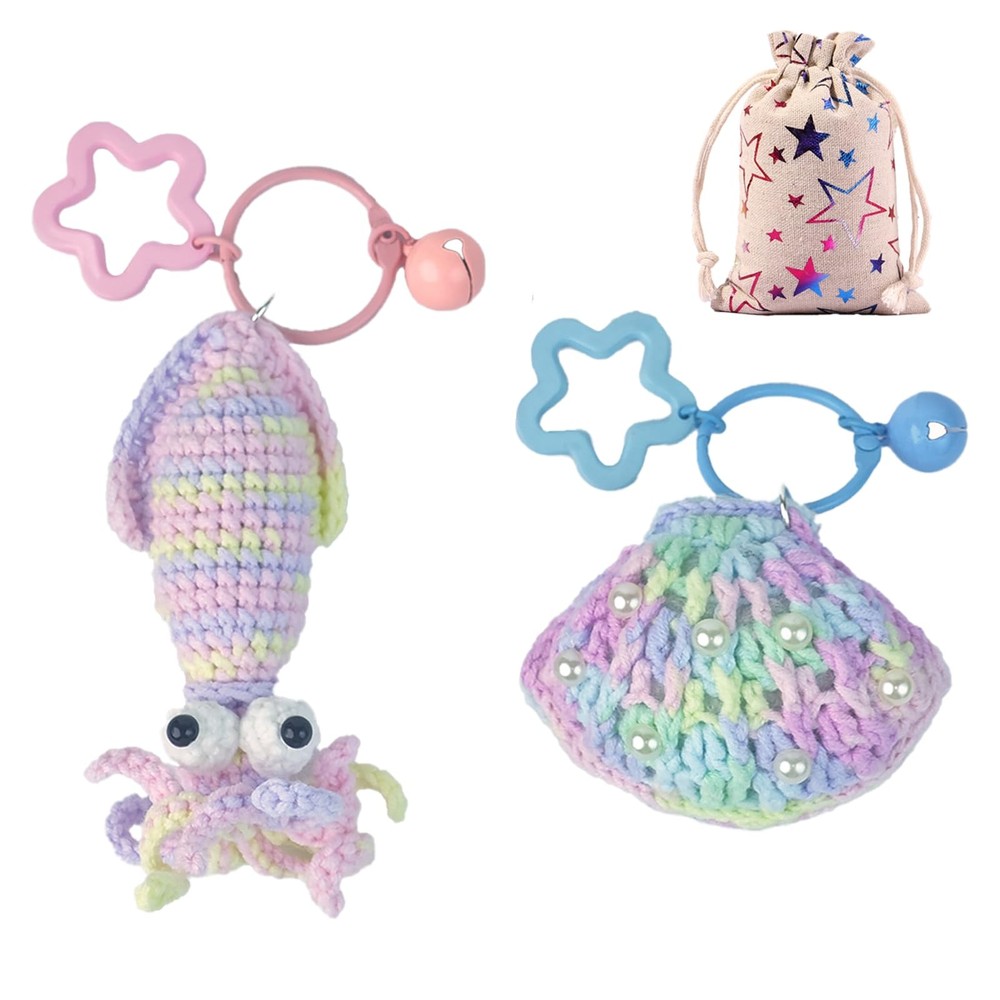 Handmade Crochet Ocean Animal Keychains Cute Gradient Charm Set